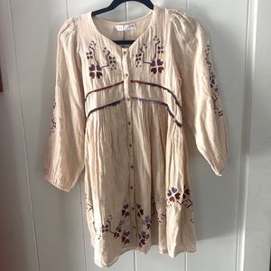 Zara Girls Long Sleeve Dress, Beige/Embroidered NWT